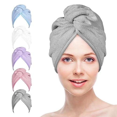 Microfiber Hair Towels Wrap Turban: 5 Packs Curly Hair Quick Dry Towel Set for Women - Hair Drying Towel Hair Dryer Shower Cap & Hair Accessories for Hair Care - Image 1