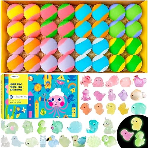 Bath Bombs for Kids with Surprise Inside, 32 Fizzy Shower Bombs with Fun Glow in The Dark Animal Toys, Kid-Friendly & Non-Toxic, Handmade Birthday Party Favors & Summer Gifts for Girls and Boys - Image 1