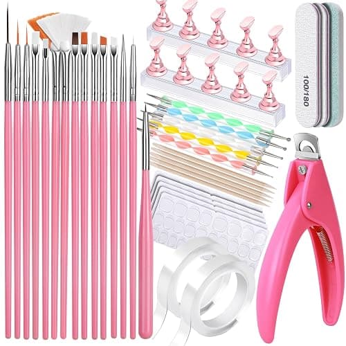 FANDAMEI Nail Art Tools, Nail Tools For Nail Art, Press On Nail Design Tools, Nail Art Kit With Nail Brush, Nail Tools, Nail Stand, Nail Cutters For Nail Tips, Acrylic Nail Clippers - Image 1