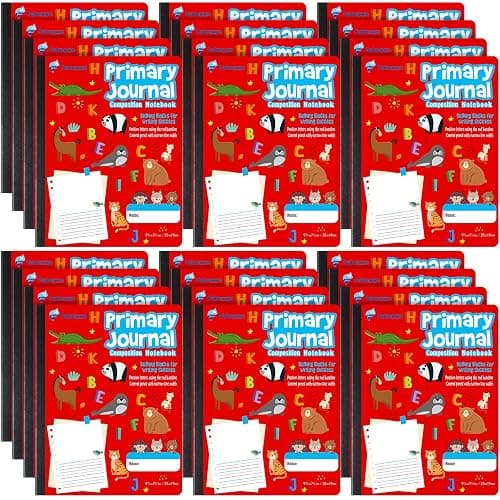 Fulmoon 24 Pcs Primary Composition Notebook K-2 with Picture Space Primary Journal Grades K-2 Draw and Write Journal Composition Book for Preschool Classroom, 80 Sheet (Red) - Image 1