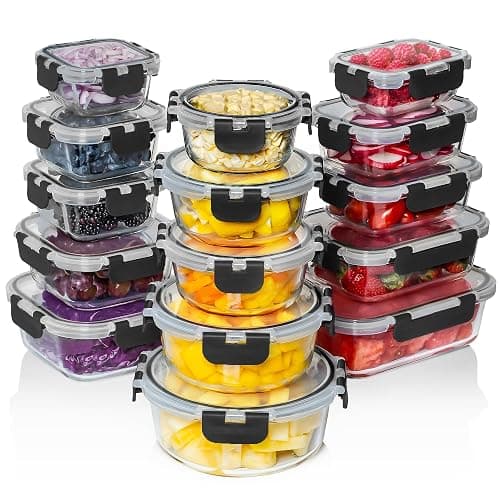 Razab 30 PC Glass Food Storage Containers with Lids - Reusable Glass Meal Prep Containers for Lunch and Leftovers - Airtight & Leakproof Snap Locking Lids - Oven, Freezer, Microwave, Dishwasher Safe - Image 1