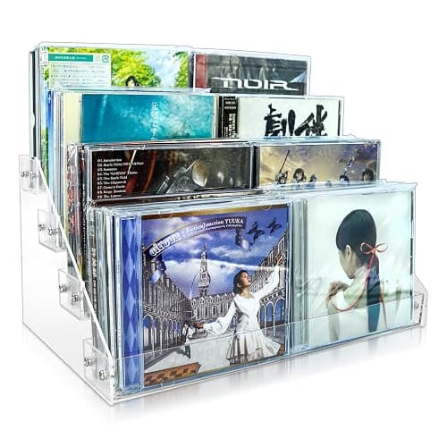 4Tier Clear Acrylic CD Holder - Cascading CD & DVD Storage Rack with Vinyl Record Stand - Holds up to 32 Cases (Large, Clear) - Image 1