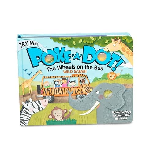 Melissa & Doug Children's Book - Poke-A-Dot: The Wheels on the Bus Wild Safari (Board Book with Buttons to Pop) - Image 1