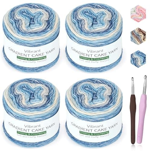 Katech Ombré Yarn for Crocheting-Gradient Cake Yarn-4x100g 60% Cotton 30% Acrylic 10% Wool-Ombré Multicolor Soft Rainbow Cotton Crochet Yarn for Scarves, Shawls, Blankets and Garments(G) - Image 1