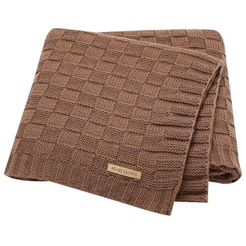 LAWKUL Baby Blankets Knit Cable Babe Blanket Soft Airy Newborn Infant Receiving Swaddling Brown Neutral Crib Stroller 40"x30" - Brown - Image 1