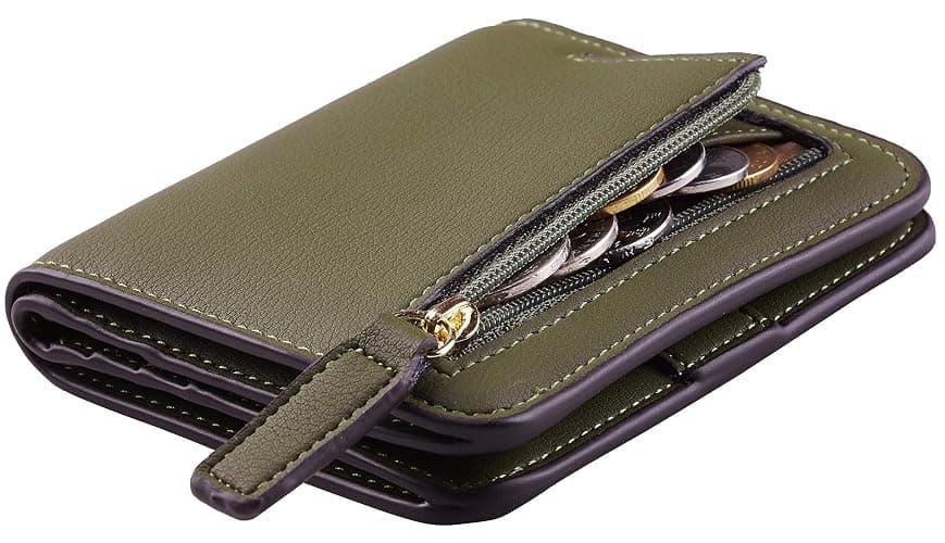 Toughergun Womens RFID Blocking Small Compact Bifold Luxury Genuine Leather Pocket Wallet Ladies Mini Purse with ID Window (ReNapa Green Army) - Image 1