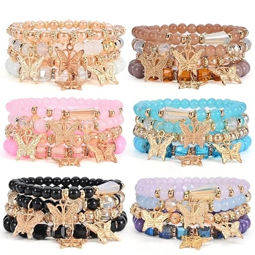Bohemian Bracelet Sets for Women - 6 Sets Stackable Stretch Bracelets Multi-color Boho Jewelry for Women Hippie Bracelets Dainty Jewelry Best Friend Gift - Multicolor bead bracelets - Image 1