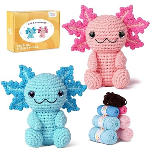 MOREJMTT Crochet Kit for Beginners, Crochet Animal Kits,Crocheting Kit for Starters with Step-by-Step Video Tutorials, Beginner Crochet Kits for Adults (2Pack Axolotl) - Image 1