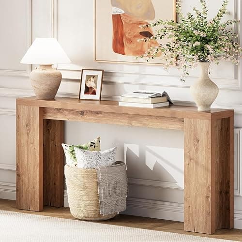 70.9 Inch Extra Long Console Table, Farmhouse Entryway Table with Thickened Base, Wood Sofa Table Behind Couch Table, Narrow Entryway Accent Table for Living Room, Hallway, Entrance, Foyer, Brown - Image 1