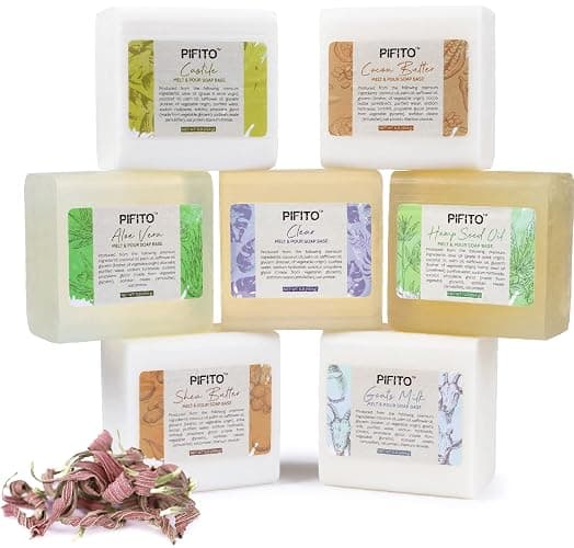 Pifito Melt and Pour Soap Base Sampler (7 lbs) │ Assortment of 7 Bases (1lb ea) │ Hemp Seed Oil, Clear, Aloe Vera, Goats Milk, Cocoa Butter, Shea Butter, Castile │ Glycerin Soap Making Supplies - Image 1