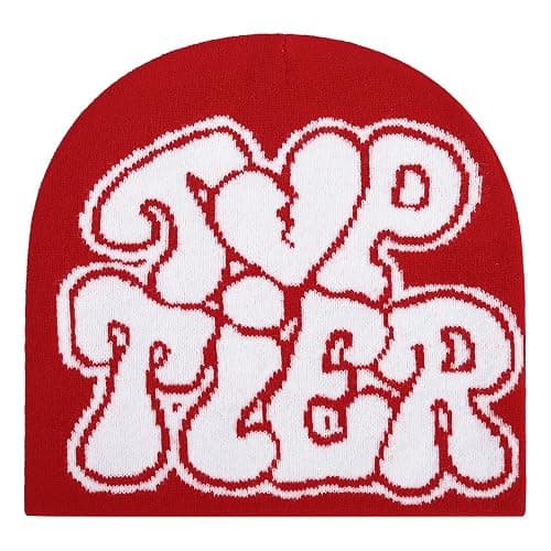 Supaico Men Women Y2K Beanies Gothic Graphic Knitted Hat Winter Warm Beanies Casual Outdoor Skull Cap - Red White Tt - Beanie - Image 1