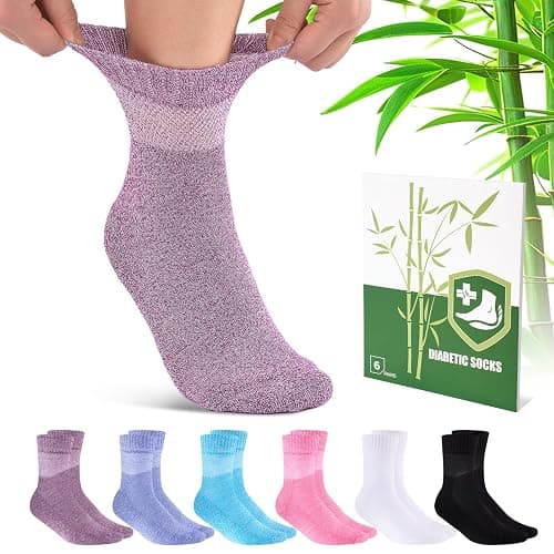 Cirorld Bamboo Viscose Diabetic Socks for Women, 6 Pairs Non Binding Wide Top, Seamless Loose Cushion Socks for Swollen Feet - Image 1