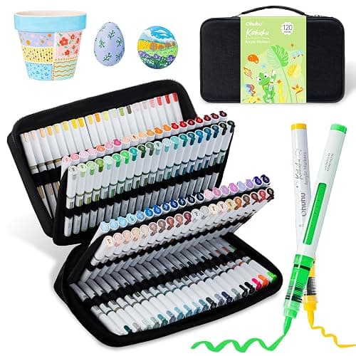 Ohuhu Acrylic Paint Markers Brush Tip: 120 Colors Automatic Ink Control Acrylic Markers High Opacity Paint Pens Water-Resistant Lightfast for Rock Painting 3D Prints Easter Egg Wood DIY Craft - Kahuku - Image 1