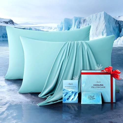 Ultra-Chill Cooling Pillowcase Set of 2 for Hot Sleepers, Softer Than Silk Pillow Cases for Protecting Hair & Skin, Breathable Bed Pillow Covers w/Zipper, Gifts for Women & Men (Mint Blue, Standard) - Image 1