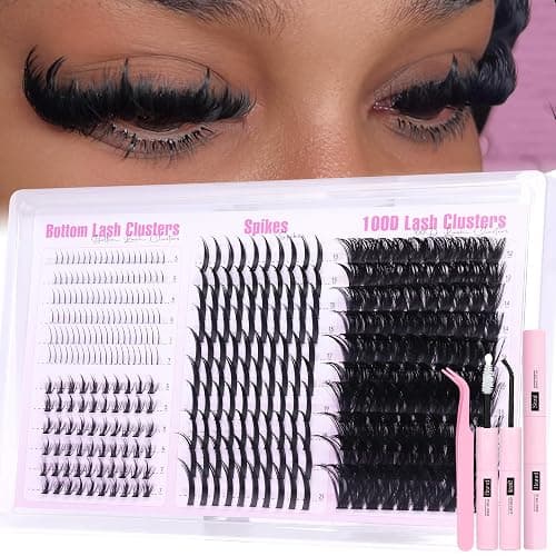 Lash Clusters Kit with Spikes Wispy Lash Extension Kit with Bottom Lashes 100D Eyelash Clusters 380PCS Volume Eyelash Extension Kit Spiky Lashes Clusters Kit with 2-IN-1 Lash Glue, Tweezers - Image 1