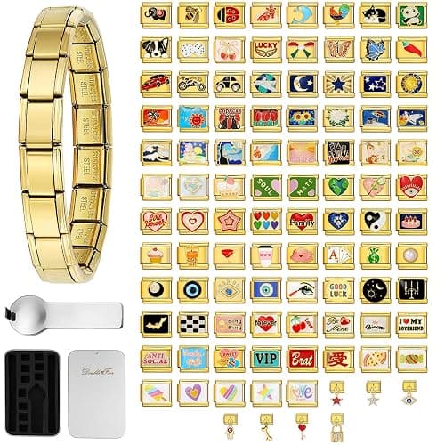 Double Fair Custom Italian Charm Bracelet Links - Pick 10 of 80 Styles - 316L Stainless Steel, 9x10mm - Zodiac, Animals, Emojis, Flags, Birthstones - Waterproof, Hypoallergenic - Image 1