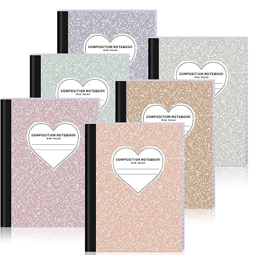 FOGWOWO 6 Pack Marble Composition Notebook Wide Ruled,Pastel Boho | 9.75x7.5 Inches,80 Pages (40 Sheets),Hard Cover,Marble Notebooks Bulk, Assorted Colors,for Back to School,Home,Office - Image 1