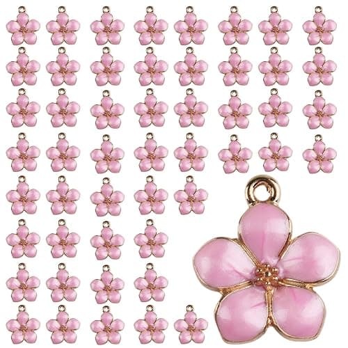 ZROSDSGY 50pcs gold plated cherry blossom charms for jewelry making - delicate flower charms for keychain, summer jewelry & craft projects - Image 1