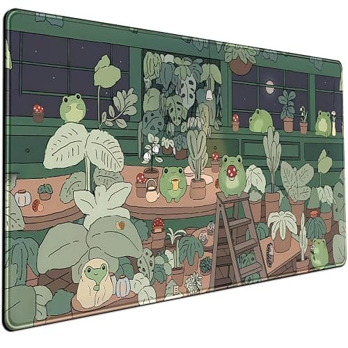 Cute Frog Kawaii Green Desk Decor Mat, Large Gaming Mouse Pad for Computer Keyboard Laptop, Home Office Accessories for Girl (31.5x15.7 in)-with Stitched Edges Pad - Image 1