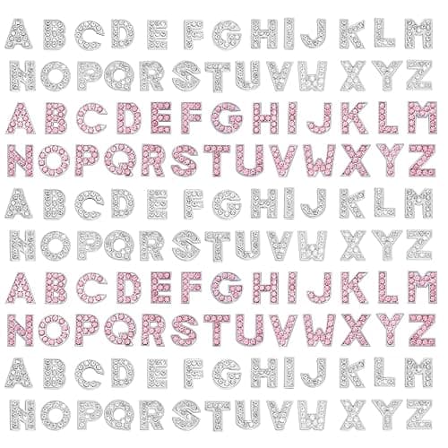 130pcs A-Z 8mm Full Rhinestones Slide Alphabet Letters for DIY Wristbands Bracelets, Jewelry Making Crafts Charms (Silver and Pink) - Silver and Pink - Image 1