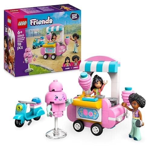 LEGO Friends Candyfloss Stand and Scooter Toy, Kids’ Creative Building Set with 2 Character Mini Dolls, Wheelable Food Cart and Accessories, Gift for 6 Plus Year Old Girls 42643 - Image 1