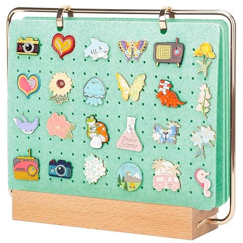 Pacmaxi Pin Display Organizers,Enamel Pin Display Pages for Store 180+ Pins | Brooch Pin Holder, Pin Collection Storage Calendar Wooden Stand with 6 Felt Pages (Not Include Any Accessories)(Green) - Image 1