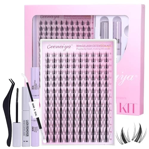 Geeneiya Manga Lashes Clusters Kit DIY Lash Extension, 8-18MM Invisible Lash Clusters, Soft Band Cluster Eyelash Extensions Kit with Waterproof Lash Bond and Seal, Lash Remover, Tweezers for Beginners - Image 1