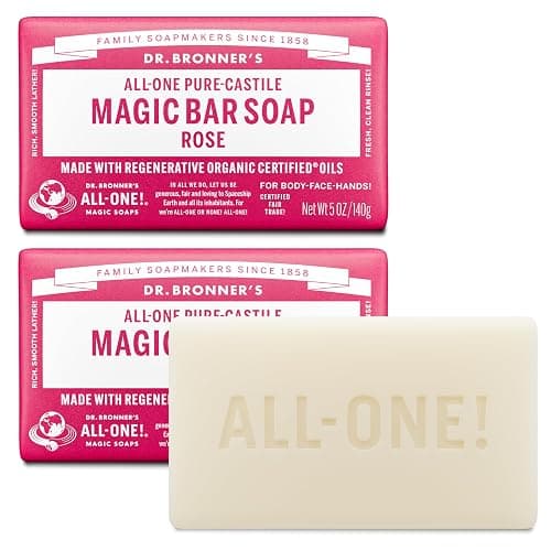 Dr. Bronner's Pure-Castile Magic Bar Soaps - Made with Regenerative Organic Certified Oils - For Face, Body, Hair- Vegan Soap Bars for Men & Women - Rose 2 pack, 5 oz - Image 1