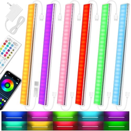 Benreom 6 Pcs RGB Under Cabinet Lights Kit, Smart App and Remote Control Under Cabinet Lighting, Dimmable Under Counter Lights for Kitchen, Plug in LED Lights Bar for Cabinet, Counter, Workbench, Desk - Image 1