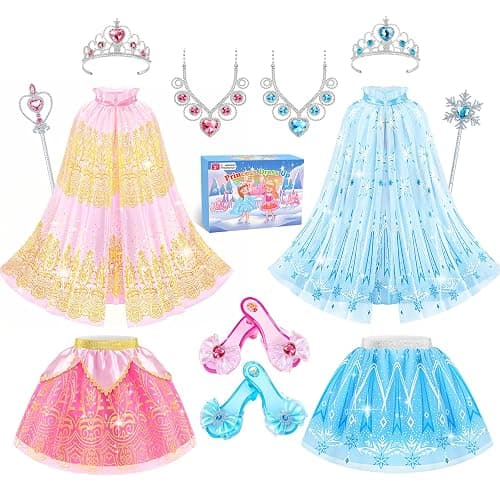 Princess Dress Up Clothes for Little Girls Kids Princess Dress Up Shoes | Princess Cape Tutu Shoes Crown Wand, Princess Toys Gift for Girls Kids Aged 3 4 5 6 Years Old - Image 1