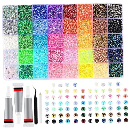 Bedazzled Gems, 32000Pcs Resin Rhinestones Bedazzling Kit with 3Pcs 10ml Glue, 0.3cm Colorful Rhinestones Bedazzler Kit for Craft Clothes Mugs Shoes Fabric Nail Art 40 Colors - Image 1