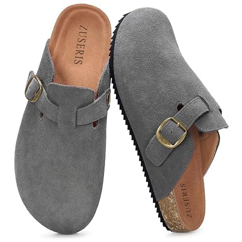 ZUSERIS Women's Men's Suede Clogs Wide Width Leather Mules Cork Footbed Potato Shoes Comfort Slip on Sandals with Arch Support - Image 1