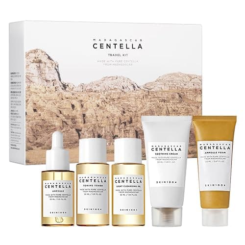 SKIN1004 Centella Travel Kit, Korean Skin Care Set with Toner, Moisturiser, Serum, Cleansing Oil & Cleanser, Travel Size Set with Madagascar Centella, Sensitive Skin, Perfect for Travel Beauty & Gifts - Image 1