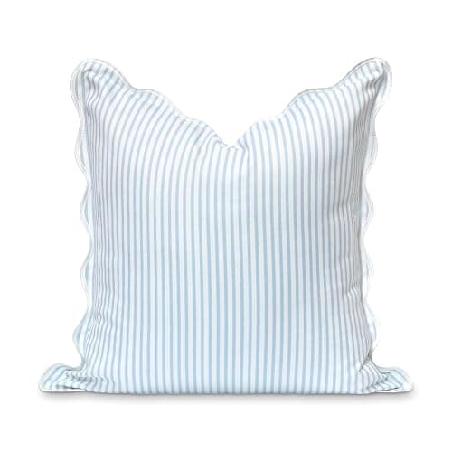 hofdeco premium coastal patio indoor outdoor scalloped throw pillow cover only, 20”x20” water repellent for backyard, couch, baby blue print stripes - Image 1