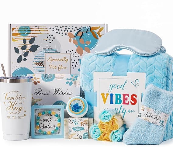 Birthday Gifts Basket for Women,Get Well Soon Thinking of You Gifts Relaxing Spa Gifts Self Care Package Box w/ Luxury Blanket,Unique Mothers Day Gifts for Mom Her Best Friend Wife Grandma - Image 1