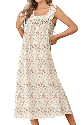 Ekouaer Cotton Nightgowns for Women Long Sleeveless Night Gown Victorian Sleep dress Soft Night Dress Ladies Sleepwear - Image 1