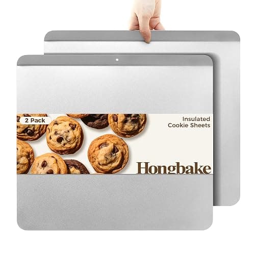 HONGBAKE 2 Pieces Large Flat Cookie Sheet No Edges, Nonstick Insulated Baking Pan, Commercial Oven Trays for Cooking, 16" X 14", Grey - Image 1