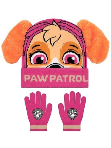 Paw Patrol Hat and Gloves Set for Kids, Skye Girls Hat and Glove Set with 3D Ears, Pink, One Size - Image 1