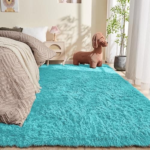 OPPODREAM 4x6 Aqua Blue Rugs for Bedroom, Ultra-Soft Fluffy Area Rugs for Living Room, 4 x 6 Shag Carpet for Nursery, Kids, Girl, Boy, Baby, Plush, Fuzzy, Shaggy, Cute Home Decor - Image 1