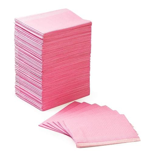 JMU 125 Pack Dental Bibs, Pink Dental Bibs Disposable 3-Ply, 13" x 18" Patient Bibs Medical Tray Covers - Image 1