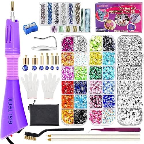 GLTECK Hotfix Applicator, Bedazzler Kit with 5784 PCS Rhinestones for Crafts, DIY Hot Fix Rhinestone Applicator Wand Setter Tool with 7 Tips, 6 Pattern Templates, Gloves, Tweezers & Cleaning Brush - Image 1