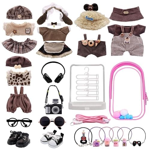 5-Pack Clothes Set Designed for Labubu Clothes with Accessories Set, Includes 6 Mini Accessories, Display Bag, Clothes Rack, Headphones, Camera, Sunglasses, Shoes Accessories for Labubu - Style C - Image 1