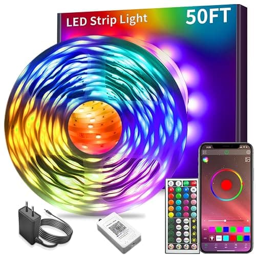KSIPZE Led Lights for Bedroom 50ft Led Strip Lights with Remote RGB Color Changing Music Sync Bluetooth Smart App Control for Room Bedroom Lighting Flexible Home Décor - Image 1