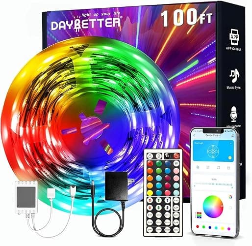 DAYBETTER LED Strip Lights 100ft, Smart Lighting with App Remote Control, RGB LED Lights for Bedroom, Music Sync Color Changing for Room Home Decor Party (1 Roll) - Image 1