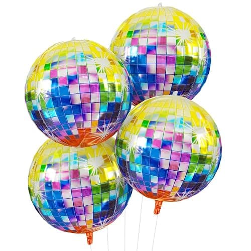 Disco Ball Balloons 4PC,Foil Disco Balloons 22 Inch 4D Round Balloon for 70s 80s 90s Birthday Bachelorette Decorations - Image 1