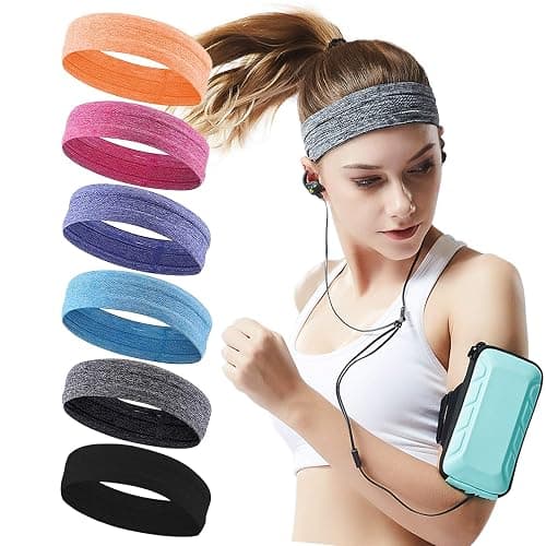QiShang 6Pack Sweat Bands Headbands for Women Workout, Women's Fashion Non Slip Headband, Moisture Wicking Sweatband for Sports Running Athletic Yoga - Image 1