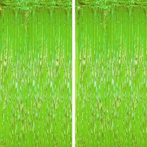 Voircoloria Green Iridescent Fringe Backdrop Curtains,3.3x6.6ft, 2 Pack | Tinsel Streamers, Door Shimmer, For Baby Shower, Birthday Party Decorations, Graduations - Image 1