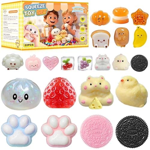 AZBFAN 22PCS Squishy Toys,Dumpling Squishy,Cat Paws, Ultra-Soft TPR Material, Squeeze Toys Set are Perfect for Stress Relief for Both Children & Adults, Classroom Birthday Gifts - Image 1