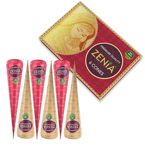 Zenia 6 Pack 100% Natural Ready to Use Henna Paste Hair Color Hair Dye Cones Reddish Brown Color - Image 1
