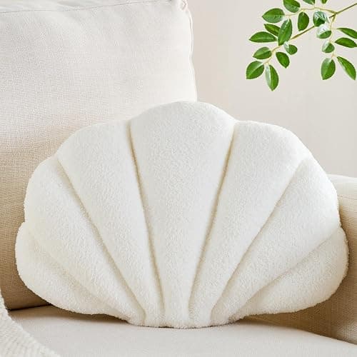 CANGHI Shell Pillow Seashell Decorative Pillow Ivory White Beachy Coastal Shell Shaped Throw Pillows 13x10 Inch Soft Ocean Beach Sea Shell Plush Pillows Cushion for Bed Couch Living Sofa Room Decor - Image 1